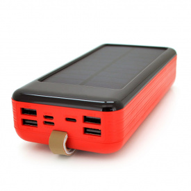 Повербанк Power bank KKD-6W 60000 mAh Solar, flashlight, Input: 5V/2.1A(MicroUSB, TypeC, Lightning), Output: 5V /2.1A(4xUSB), plastic, Red, BOX