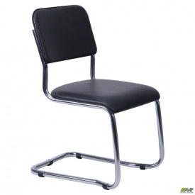 Офисный стул AMF Квест хром мягкое сидение кожзам черного цвета