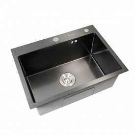 Мийка кухонна Platinum Handmade PVD чорна + кошик та дозатор у комплекті