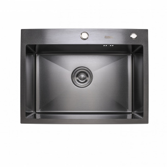 Мийка кухонна Platinum Handmade PVD чорна + кошик та дозатор у комплекті