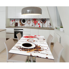 Наклейка 3Д виниловая на стол Zatarga «Кофейный след» 650х1200 мм для домов, квартир, столов, кофейн, кафе Весёлое