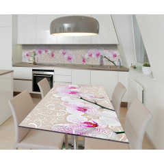 Наклейка 3Д виниловая на стол Zatarga «Бронзовый вензель и орхидеи» 650х1200 мм для домов, квартир, столов, Ужгород