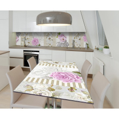 Наклейка 3Д вінілова на стіл Zatarga «Поезія троянд» 600х1200 мм для будинків, квартир, столів, кав'ярень, кафе Київ
