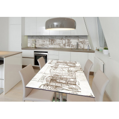 Наклейка 3Д виниловая на стол Zatarga «Городские скетчи» 600х1200 мм для домов, квартир, столов, кофейн, кафе Дубно