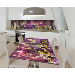 Наклейка 3Д виниловая на стол Zatarga «Лиловое Рождество» 600х1200 мм для домов, квартир, столов, кофейн, кафе Ладан