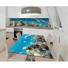 Наклейка 3Д виниловая на стол Zatarga «Добрые дельфины» 600х1200 мм для домов, квартир, столов, кофейн, кафе Пологи