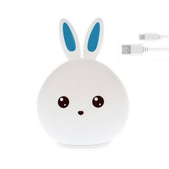 Силиконовый детский ночник Зайчик Dream Light - Bunny аккумуляторный, LED RGB 7 режимов свечения, мягкий светильник игрушка Белый с синим Харків