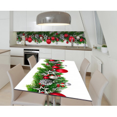 Наклейка 3Д виниловая на стол Zatarga «Новогодняя ветвь» 600х1200 мм для домов, квартир, столов, кофейн, кафе Винница