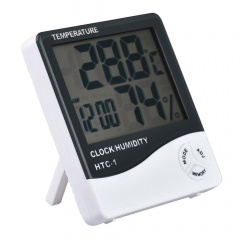 Цифровий термогігрометр Adenki HTC-1 з годинником Білий (46-920110915) Калуш