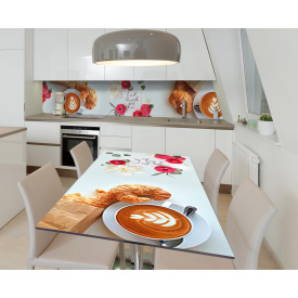 Наклейка 3Д виниловая на стол Zatarga «Ароматные круасаны» 650х1200 мм для домов, квартир, столов, кофейн,
