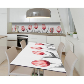 Наклейка 3Д виниловая на стол Zatarga «Нарисованные тюльпаны» 600х1200 мм для домов, квартир, столов, кофейн,