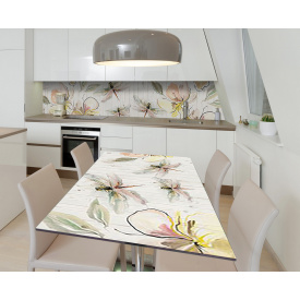 Наклейка 3Д виниловая на стол Zatarga «Белая стрекоза любви» 650х1200 мм для домов, квартир, столов, кофейн,