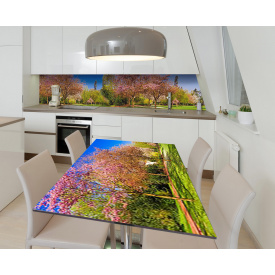 Наклейка 3Д вінілова на стіл Zatarga «Квітучі сакури» 600х1200 мм для будинків, квартир, столів, кав'ярень.
