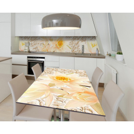 Наклейка 3Д виниловая на стол Zatarga «Кремовый лотос» 600х1200 мм для домов, квартир, столов, кофейн, кафе