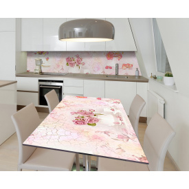 Наклейка 3Д виниловая на стол Zatarga «Цветочный винтаж» 600х1200 мм для домов, квартир, столов, кофейн, кафе