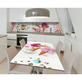 Наклейка 3Д виниловая на стол Zatarga «Цветы в стакане» 600х1200 мм для домов, квартир, столов, кофейн, кафе