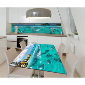 Наклейка 3Д виниловая на стол Zatarga «Акулий привет» 650х1200 мм для домов, квартир, столов, кофейн, кафе