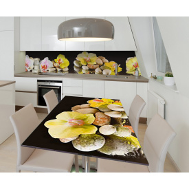 Наклейка 3Д вінілова на стіл Zatarga «Орхідеї на камінні» 650х1200 мм для будинків, квартир, столів, кав'ярень, кафе