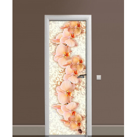 Наклейка на двері Zatarga «Персикова орхідея» 650х2000 мм вінілова 3Д наклейка декор самоклеюча