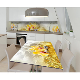 Наклейка 3Д вінілова на стіл Zatarga «Медові орхідеї» 650х1200 мм для будинків, квартир, столів, кав'ярень