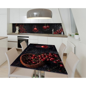 Наклейка 3Д вінілова на стіл Zatarga «Вишневий розсип» 600х1200 мм для будинків, квартир, столів, кав'ярень, кафе