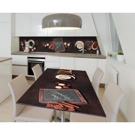 Наклейка 3Д вінілова на стіл Zatarga «Шоколад та кава» 600х1200 мм для будинків, квартир, столів, кав'ярень, кафе