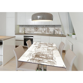 Наклейка 3Д вінілова на стіл Zatarga «Міські скетчі» 600х1200 мм для будинків, квартир, столів, кав'ярень, кафе