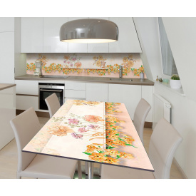 Наклейка 3Д виниловая на стол Zatarga «Охра на скатерти» 650х1200 мм для домов, квартир, столов, кофейн, кафе