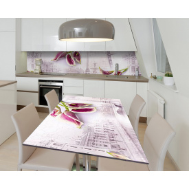 Наклейка 3Д виниловая на стол Zatarga «Лилейный Париж» 600х1200 мм для домов, квартир, столов, кофейн, кафе
