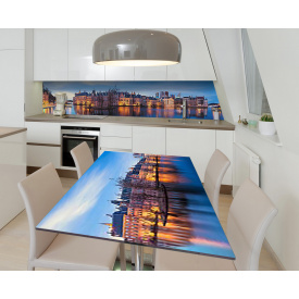 Наклейка 3Д вінілова на стіл Zatarga «Міська гавань» 600х1200 мм для будинків, квартир, столів, кав'ярень.