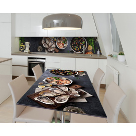 Наклейка 3Д виниловая на стол Zatarga «Дары морей» 600х1200 мм для домов, квартир, столов, кофейн, кафе
