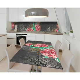 Наклейка 3Д вінілова на стіл Zatarga «Алмазні півонії» 600х1200 мм для будинків, квартир, столів, кав'ярень.