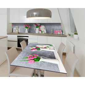 Наклейка 3Д виниловая на стол Zatarga «Тюльпановые улыбки» 650х1200 мм для домов, квартир, столов, кофейн,
