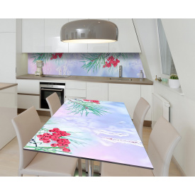 Наклейка 3Д вінілова на стіл Zatarga «Зимові ягоди» 650х1200 мм для будинків, квартир, столів, кав'ярень.