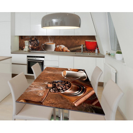 Наклейка 3Д виниловая на стол Zatarga «Круассан со свежим кофе» 650х1200 мм для домов, квартир, столов,