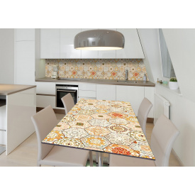 Наклейка 3Д вінілова на стіл Zatarga «Охрова азулежу» 600х1200 мм для будинків, квартир, столів, кав'ярень.