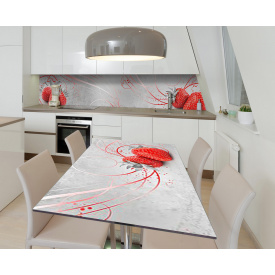 Наклейка 3Д вінілова на стіл Zatarga «Полуничний вензель» 600х1200 мм для будинків, квартир, столів, кав'ярень,