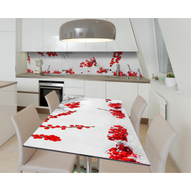 Наклейка 3Д виниловая на стол Zatarga «Алые ягоды» 650х1200 мм для домов, квартир, столов, кофейн, кафе