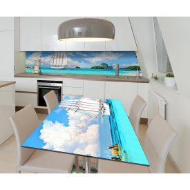 Наклейка 3Д вінілова на стіл Zatarga «Білі вітрила» 650х1200 мм для будинків, квартир, столів, кав'ярень.