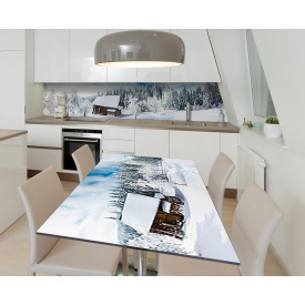 Наклейка 3Д виниловая на стол Zatarga «Заснеженный домик» 650х1200 мм для домов, квартир, столов, кофейн, кафе