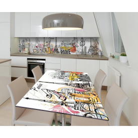Наклейка 3Д виниловая на стол Zatarga «Европейский скетчбук» 600х1200 мм для домов, квартир, столов, кофейн,