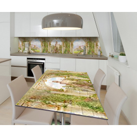 Наклейка 3Д вінілова на стіл Zatarga «Замок на скелях» 600х1200 мм для будинків, квартир, столів, кав'ярень.