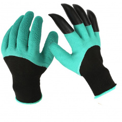 Садовые перчатки Garden Gloves с пластиковыми наконечниками Черно-зеленый (R0173) Петрово