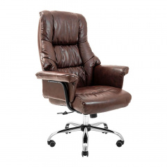 Офисное кресло для руководителя Richman Конгрес хром кожанное коричневого цвета Київ