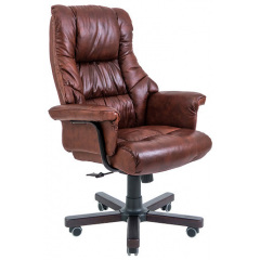 Офисное кресло директорское Richman Конгрес коричневая натуральная кожа с деревянными накладками на колесиках Луцьк