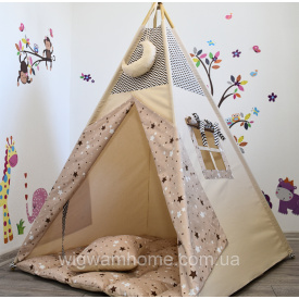 Палатка Вигвам детский со Звездочками с матрасиком и подушкой Полумесяц - в подарок