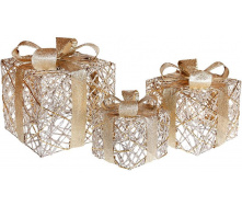 Набір декоративних подарунків - 3 коробки 15х20см, 20х25см, 25х30см з LED-підсвіткою, світле золото BonaDi DP69603