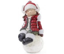 Фигура новогодняя ceramic Девочка на снежке красная куртка Bona DP42670