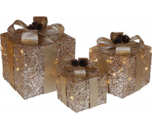 Декоративные подарки с подсветкой под елку (3 шт золотые) 20см 25см 30см BonaDi DP219496