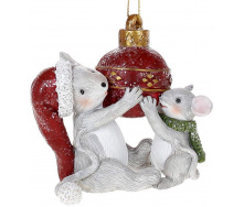 Фигурка подвесная декоративная Шарик и мышки 7 см серый с красным Bona DP113877